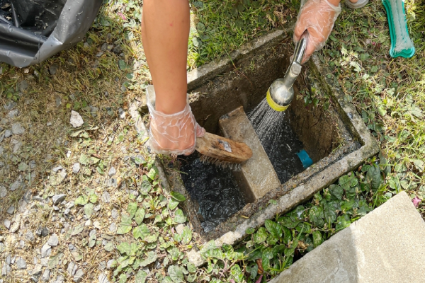 Cleaning inside the grease trap by scrub with a steel wire brush, some soap and water.